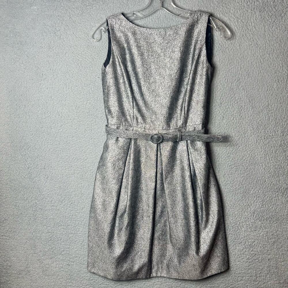White House Black‎ Market Dress Womens 6 Silver Metallic Sleeveless Sheath Party